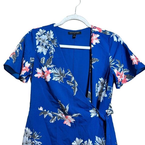 Banana Republic Wrap Dress Womens 2 Multicolor Floral Surplice Ladies - Picture 2 of 8